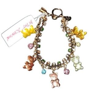 BETSEY JOHNSON Rare Multicolor Pastels Gummy Bears Charm & Crystals Bracelet NWT